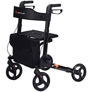 Costway Folding Rollator Walker Aluminum Rolling Walker Safety Mobility Aid Wheelchair in Black Black Costway Folding Rollator Walker Aluminum Rolling Walker Safety Mobility Aid Wheelchair in Black Black