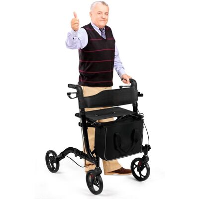 Costway Folding Aluminum Walker Four Wheels Medical Rollator with Seat & Carrying Bag in Black Black Costway Folding Aluminum Walker Four Wheels Medical Rollator with Seat & Carrying Bag in Black Black