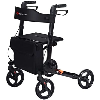 Costway Folding Rollator Walker Aluminium Walking Mobility Aid Lightweight With 4 Wheels in Black Black Costway Folding Rollator Walker Aluminium Walking Mobility Aid Lightweight With 4 Wheels in Black Black