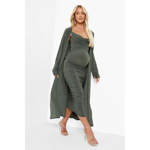 boohoo Maternity Strappy Cowl Neck Dress And Duster Coat