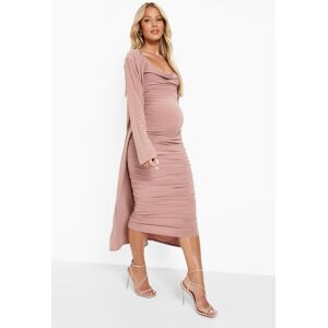 boohoo Maternity Strappy Cowl Neck Dress And Duster Coat