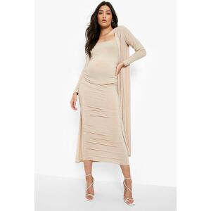 boohoo Maternity Square Neck Ruched Duster Dress Set