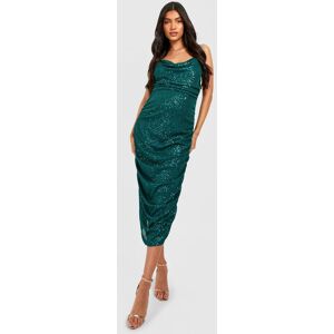 boohoo Maternity Sequin Cowl Neck Ruched Midi Dress