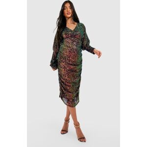 boohoo Maternity Sequin Batwing Ruched Midi Dress