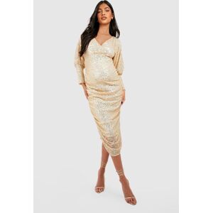 boohoo Maternity Sequin Batwing Ruched Midi Dress