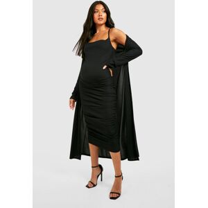 boohoo Maternity Rib Strappy Cowl Neck Dress Duster