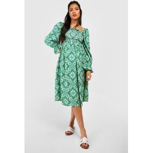 boohoo Maternity Shirred Detail Long Sleeve Midi Dress