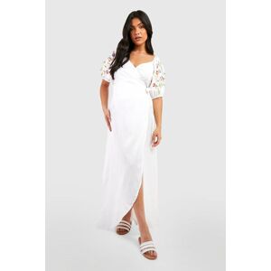 boohoo Maternity Floral Embroidered Wrap Maxi Dress
