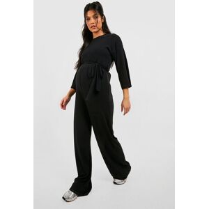 boohoo Maternity Soft Rib Belted Jumpsuit