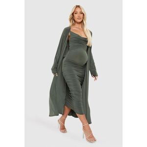 boohoo Maternity Strappy Cowl Neck Dress And Duster Coat