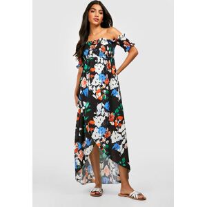 boohoo Maternity Floral Shirred Off Shoulder Maxi Dress