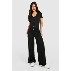 boohoo Maternity Rib Short Sleeve Button Down Culotte Jumpsuit