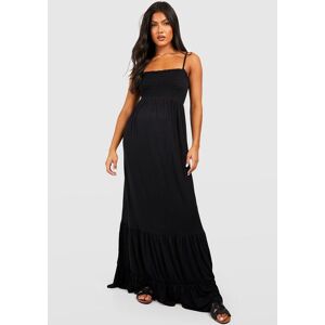 boohoo Maternity Shirred Strappy Tiered Maxi Dress