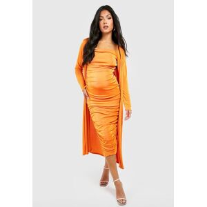 boohoo Maternity Strappy Cowl Neck Dress And Duster Coat