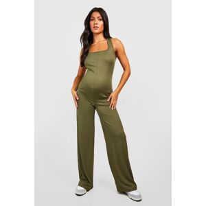 boohoo Maternity Strappy Back Crinkle Rib Jumpsuit