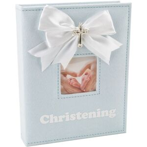 Happy Homewares White Faux-Silk Bow & Silver Plated Cross Christening Photo Album in Blue Blue Happy Homewares White Faux-Silk Bow & Silver Plated Cross Christening Photo Album in Blue Blue