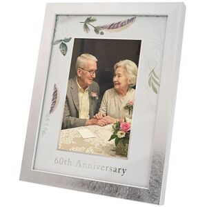 Happy Homewares Modern 60th Anniversary 4x6 Frame in Brushed Silver with Floral Decor Silver Happy Homewares Modern 60th Anniversary 4x6 Frame in Brushed Silver with Floral Decor Silver