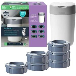 Tommee Tippee Twist & Click Advanced Nappy Disposal System, White + x6 Cassettes