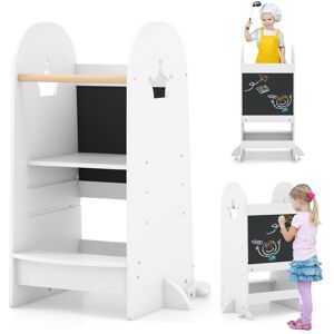 Gymax Children Stool Helper Kitchen Tower With Chalkboard Adjustable Height in White White Gymax Children Stool Helper Kitchen Tower With Chalkboard Adjustable Height in White White