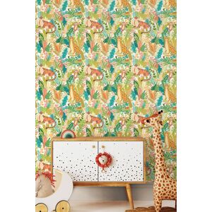 Hoopla Walls Animal Kingdom 10m Matt Wallpaper in Green Green Hoopla Walls Animal Kingdom 10m Matt Wallpaper in Green Green