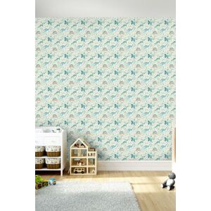 Hoopla Walls Jurassic Party 10m Matt Wallpaper in Blue Blue Hoopla Walls Jurassic Party 10m Matt Wallpaper in Blue Blue