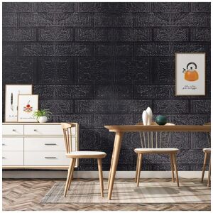 Living and Home 15PCS Self-Adhesive 3D Wall Panels Wallpaper with Brick Effect in Black Black Living and Home 15PCS Self-Adhesive 3D Wall Panels Wallpaper with Brick Effect in Black Black