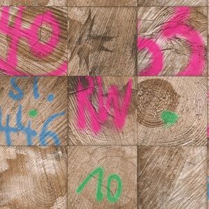 Rasch Wood Block Square Pattern Graffiti Motif Faux Effect Realistic Wallpaper in Pink Pink Rasch Wood Block Square Pattern Graffiti Motif Faux Effect Realistic Wallpaper in Pink Pink