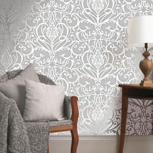 Holden Decor Victorian Floral Damask Pattern Metallic Silver Wallpaper Silver Holden Decor Victorian Floral Damask Pattern Metallic Silver Wallpaper Silver
