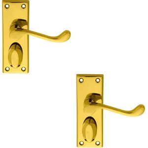 Loops 2x PAIR Victorian Scroll Handle on Privacy Backplate 118 x 43mm Polished Brass in Metallics Metallics Loops 2x PAIR Victorian Scroll Handle on Privacy Backplate 118 x 43mm Polished Brass in Metallics Metallics