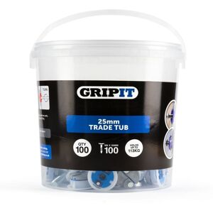 Gripit 25mm Plasterboard Fixing - 100 Pack (Blue) Anchor Max 113kg in Blue Blue Gripit 25mm Plasterboard Fixing - 100 Pack (Blue) Anchor Max 113kg in Blue Blue