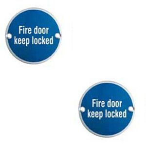 Loops 2x Fire Door Keep Locked Sign 64mm Fixing Centres 76mm Dia Satin Steel in Metallics Metallics Loops 2x Fire Door Keep Locked Sign 64mm Fixing Centres 76mm Dia Satin Steel in Metallics Metallics