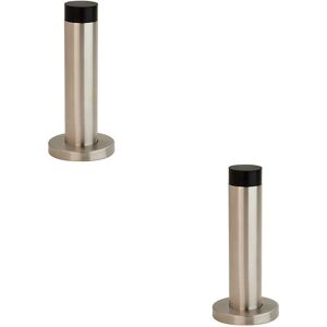 Loops 2x Wall Mounted Doorstop Cylinder on Rose Rubber Tip 102 x 22mm Satin Steel in Metallics Metallics Loops 2x Wall Mounted Doorstop Cylinder on Rose Rubber Tip 102 x 22mm Satin Steel in Metallics Metallics