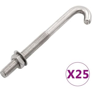 Berkfield Home Anchored J-Bolt w/Nut & Washer M8x120 mm 25 Sets in Silver Silver Berkfield Home Anchored J-Bolt w/Nut & Washer M8x120 mm 25 Sets in Silver Silver