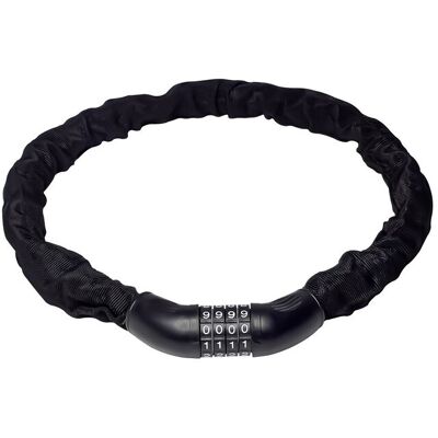 Neel Blue Combination Padlock Chain, 8mm x 1m 4-Digit Security Chain in Black Black Neel Blue Combination Padlock Chain, 8mm x 1m 4-Digit Security Chain in Black Black