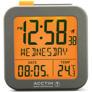 Acctim Invicta Digital Alarm Clock Radio Controlled Crescendo Alarm Date & Temperature Display in Grey Grey Acctim Invicta Digital Alarm Clock Radio Controlled Crescendo Alarm Date & Temperature Display in Grey Grey