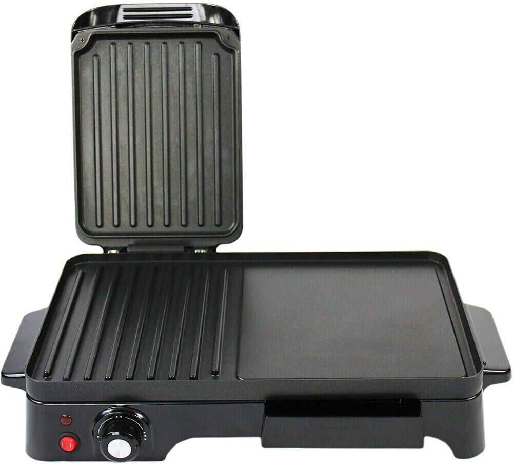 Schallen Electic Black Table Top 2 in 1 Versatile Adjustable Temperature Grill Griddle and Hot Plate Cooking Grilling Machine