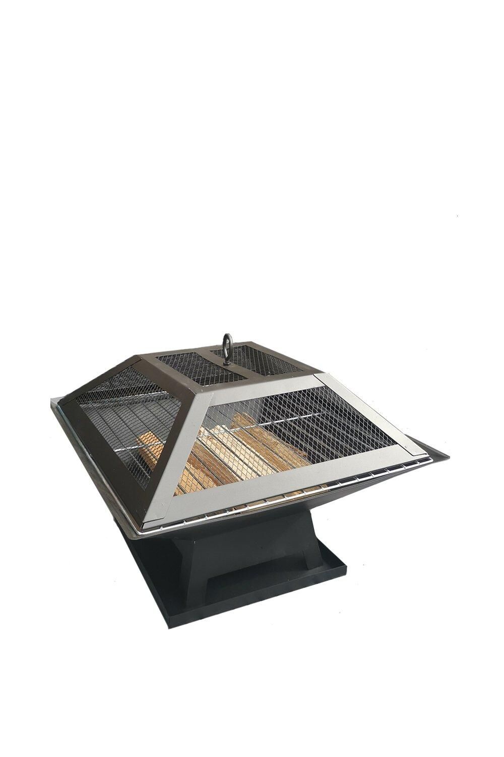 Samuel Alexander Redwood Outdoor Garden Square Fire Pit / Heater with Barbecue Grill