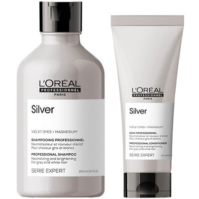 L'Oreal Professionnel Serie Expert Silver Shampoo 300ml & Conditioner 200ml Duo in Clear Clear L'Oreal Professionnel Serie Expert Silver Shampoo 300ml & Conditioner 200ml Duo in Clear Clear