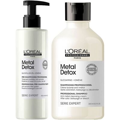 L'Oreal Professionnel Metal Detox Anti-Porosity Filler Pre-Shampoo Treatment & Metal Detox Shampoo 300ml Duo in Clear Clear L'Oreal Professionnel Metal Detox Anti-Porosity Filler Pre-Shampoo Treatment & Metal Detox Shampoo 300ml Duo in Clear Clear