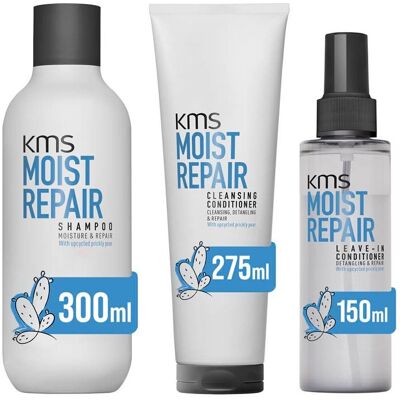 KMS Moist Repair Shampoo 300ml, Cleansing Conditioner 275ml & Leave-In Conditioner 150ml in Clear Clear KMS Moist Repair Shampoo 300ml, Cleansing Conditioner 275ml & Leave-In Conditioner 150ml in Clear Clear