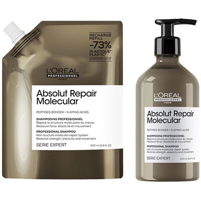 L'Oreal Professionnel Absolut Repair Molecular Hair Shampoo & Refill Pack 500ml Duo in Clear Clear L'Oreal Professionnel Absolut Repair Molecular Hair Shampoo & Refill Pack 500ml Duo in Clear Clear