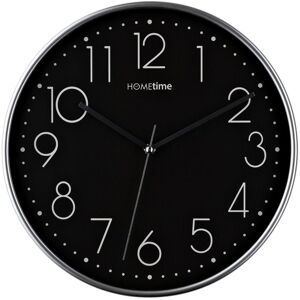 Hometime Round Black Wall Clock Silver Hands 12"