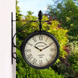 Charles Bentley Black Paddington Double Sided Faced Metal Garden Outdoor Wall Clock Numerals Black Charles Bentley Black Paddington Double Sided Faced Metal Garden Outdoor Wall Clock Numerals Black