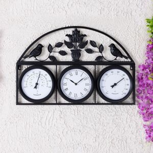 Charles Bentley Shabby Chic Dark Grey Wall Clock With Thermometer & Hygrometer in Black Black Charles Bentley Shabby Chic Dark Grey Wall Clock With Thermometer & Hygrometer in Black Black