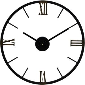 Orsina Round Black Metal Wall Clock, Minimalist Modern Clock With Warm Metallic Detail, Contemporary Iron Frame Black Orsina Round Black Metal Wall Clock, Minimalist Modern Clock With Warm Metallic Detail, Contemporary Iron Frame Black