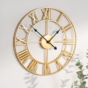 OHS Large Wall Clock Roman Numerals Skeleton Big Open Round Face in Gold Gold OHS Large Wall Clock Roman Numerals Skeleton Big Open Round Face in Gold Gold