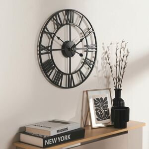 OHS Large Wall Clock Roman Numerals Skeleton Big Open Round Face in Black Black OHS Large Wall Clock Roman Numerals Skeleton Big Open Round Face in Black Black