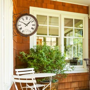 Marco Paul 38cm Brown Double Sided Station Clock & Thermometer for Garden in Light Brown Light Brown Marco Paul 38cm Brown Double Sided Station Clock & Thermometer for Garden in Light Brown Light Brown