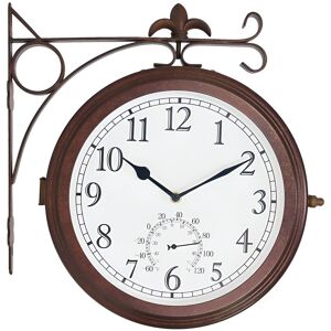 Primrose Outdoor Garden Station Clock With Thermometer Antique Bronze Double Sided 41cm in Brown Brown Primrose Outdoor Garden Station Clock With Thermometer Antique Bronze Double Sided 41cm in Brown Brown