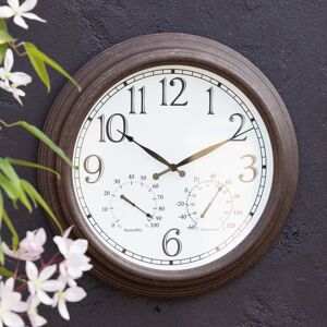 Primrose Outdoor Garden Wall Clock With Thermometer & Hygrometer Antique Brown 47cm Brown Primrose Outdoor Garden Wall Clock With Thermometer & Hygrometer Antique Brown 47cm Brown